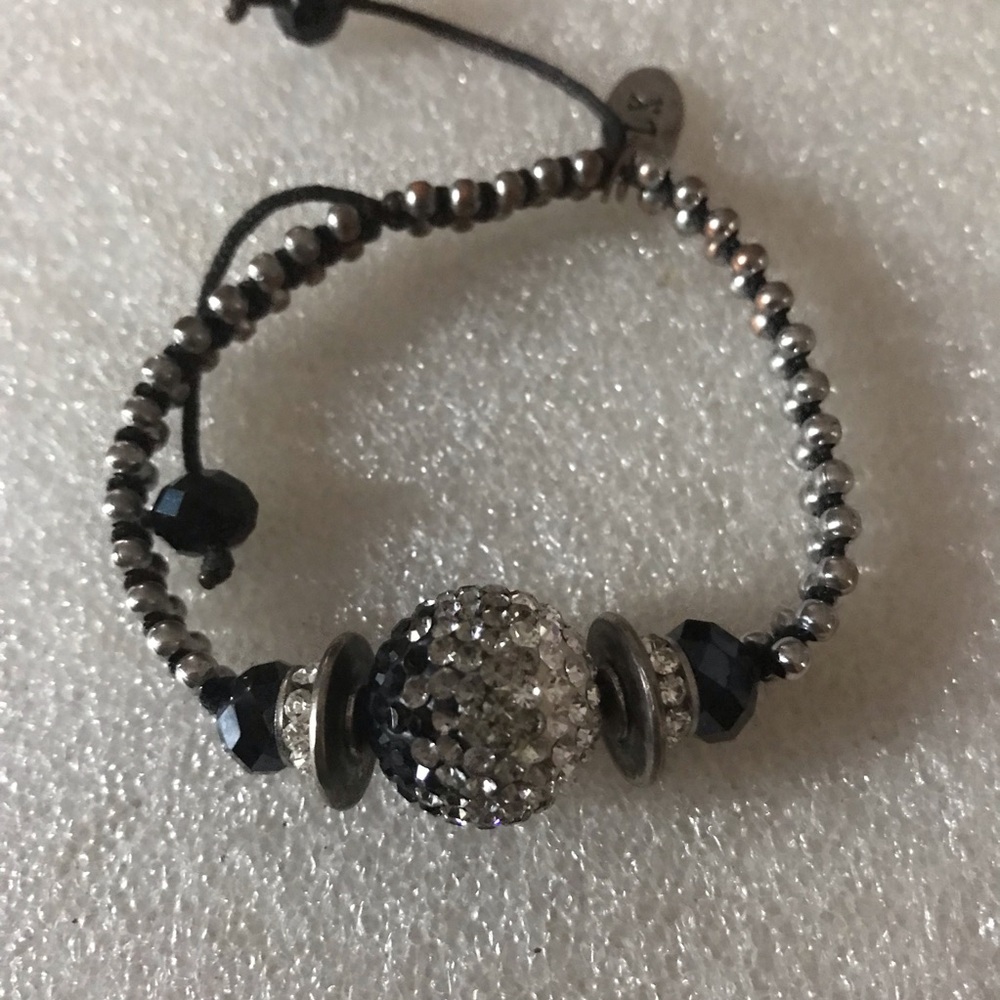Crystal Pavé Bead Bracelet in Black and Silver